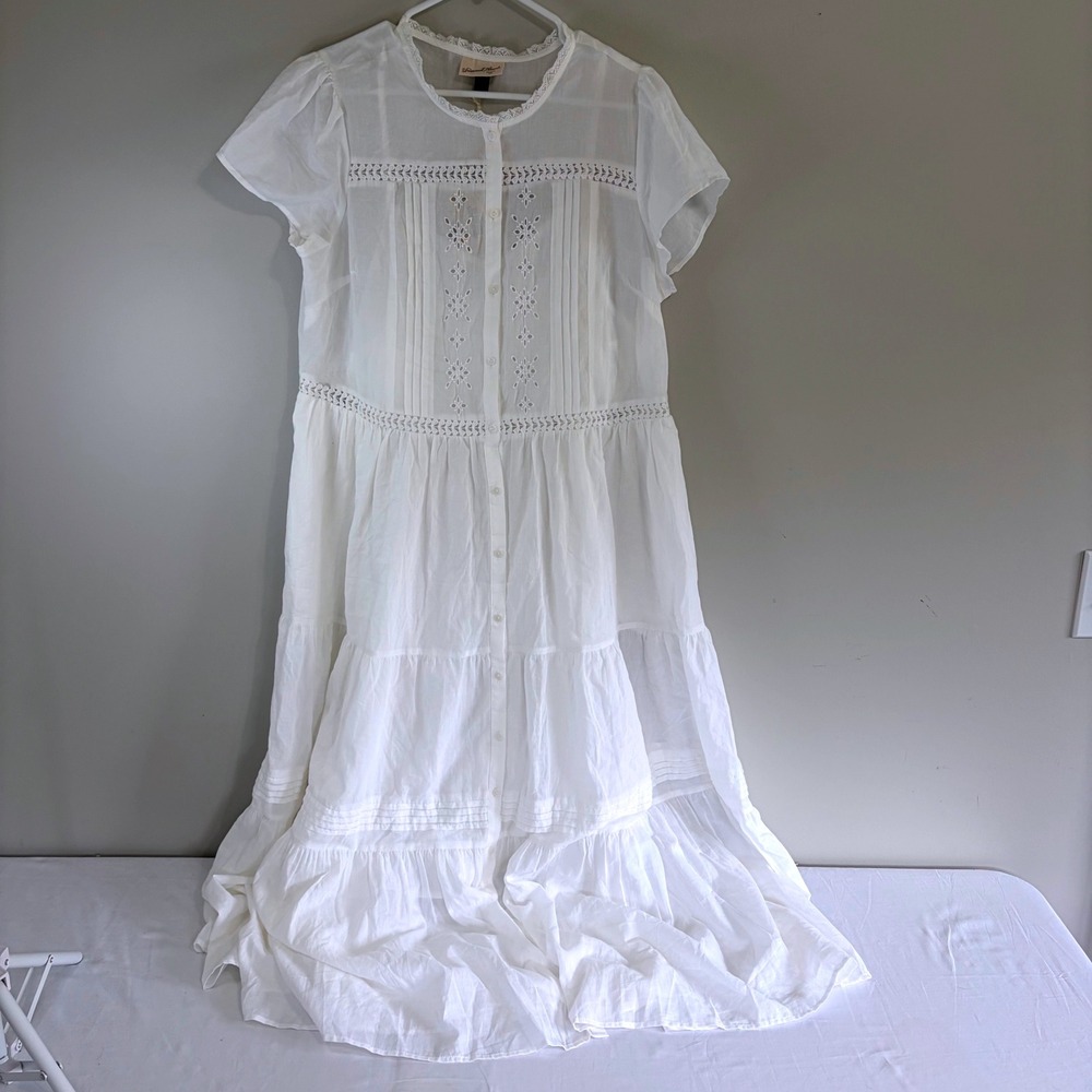 Universal Thread White Boho Eyelet Cotton Maxi Dress Large Cottagecore Tiered - Picture 2 of 9